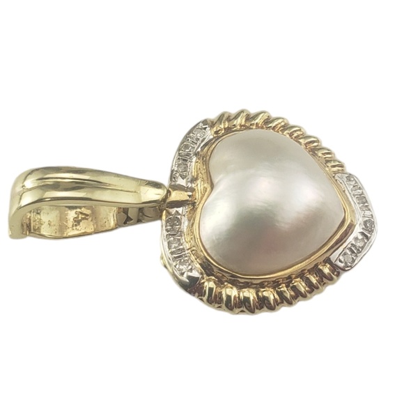 14 Karat Yellow Gold Pearl and Diamond Heart Pendant Enhancer #16801 - Picture 3 of 8